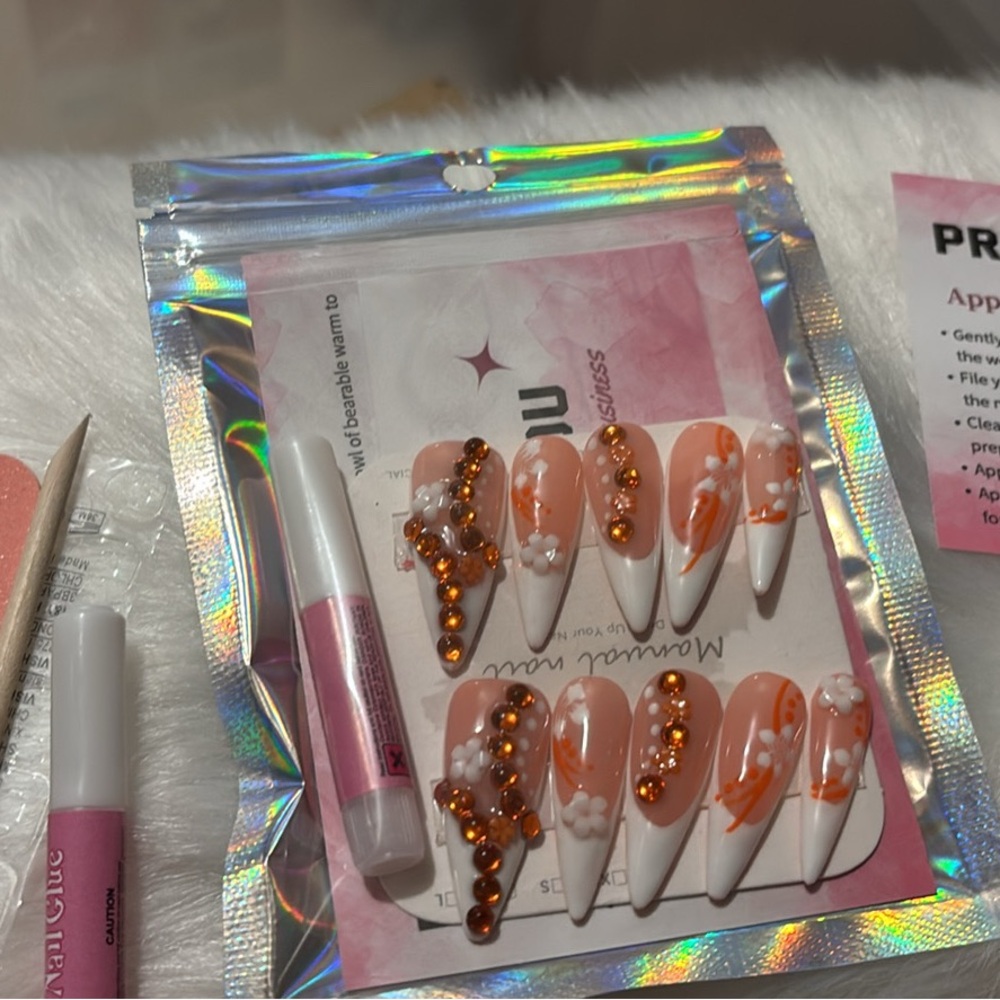 Orange and White Nail Art Set